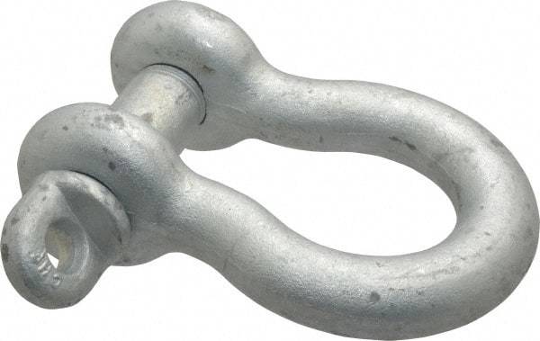 Made in USA - 1-1/8" Nominal Chain Size, 9.5 Ton Carbon Steel Screw Anchor Shackle - 1-1/8" Diam, 1-1/4" Pin Diam, 4-1/4" High x 1-13/16" Wide Inside Jaw, 2-15/16" Inside Width, 2-5/8" Max Body Thickness - Exact Industrial Supply