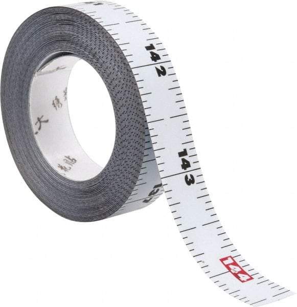 US Tape - 12 Ft. Long x 1/2 Inch Wide, 1/16 Inch Graduation, White, Steel Adhesive Tape Measure - Exact Industrial Supply