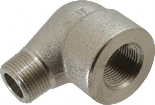 Merit Brass - 3/4" Grade 304/304L Stainless Steel Pipe 90° Street Elbow - FNPT x MNPT End Connections, 3,000 psi - Exact Industrial Supply