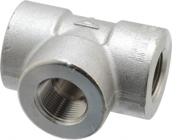 Merit Brass - 3/4" Grade 304/304L Stainless Steel Pipe Tee - FNPT x FNPT x FNPT End Connections, 3,000 psi - Exact Industrial Supply