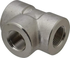 Merit Brass - 1" Grade 304/304L Stainless Steel Pipe Tee - FNPT x FNPT x FNPT End Connections, 3,000 psi - Exact Industrial Supply
