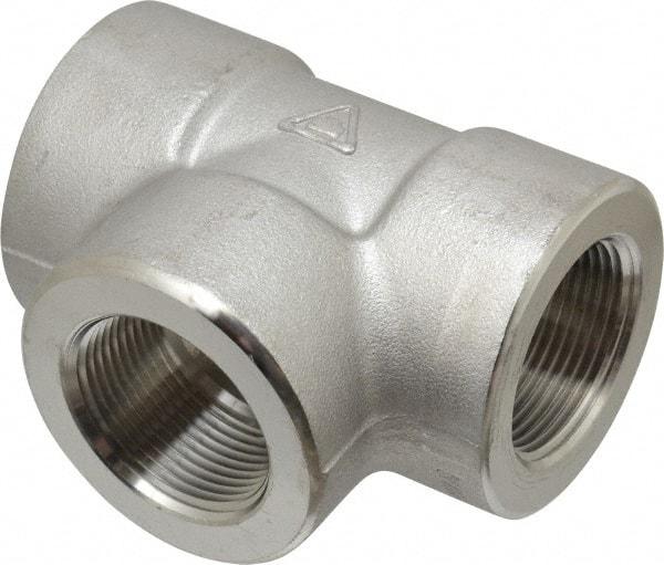 Merit Brass - 1-1/4" Grade 304/304L Stainless Steel Pipe Tee - FNPT x FNPT x FNPT End Connections, 3,000 psi - Exact Industrial Supply