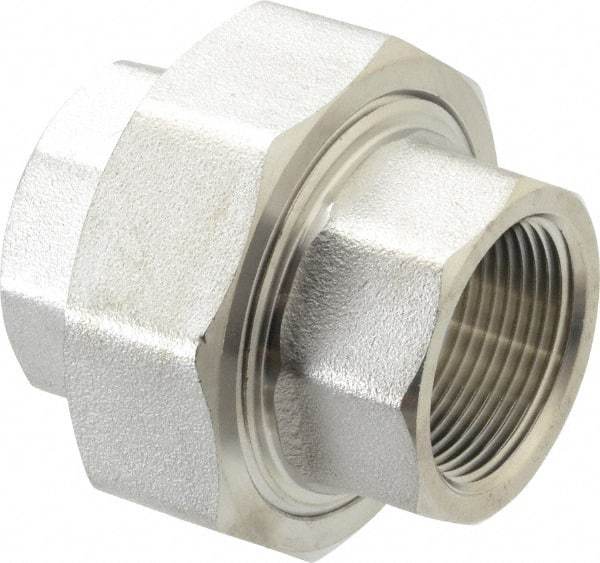 Merit Brass - 1-1/4" Grade 304/304L Stainless Steel Pipe Union - FNPT x FNPT End Connections, 3,000 psi - Exact Industrial Supply