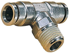 Norgren - 12mm Outside Diam, 1/4 BSPT, Nickel Plated Brass Push-to-Connect Tube Male Swivel Branch Tee - 260 Max psi, Tube to Male BSPT Connection, Nitrile O-Ring - Exact Industrial Supply