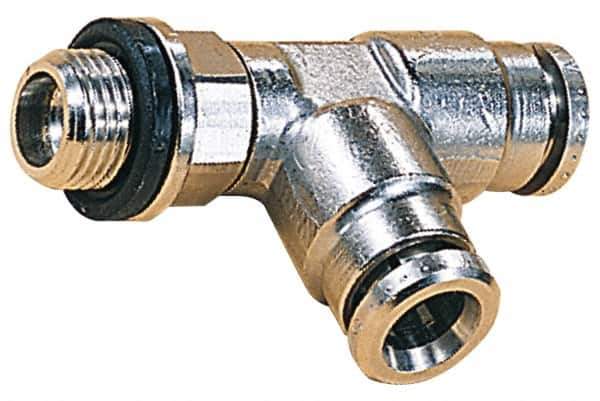 Norgren - 10mm Outside Diam, 3/8 BSPP, Nickel Plated Brass Push-to-Connect Tube Male Swivel Run Tee - 260 Max psi, Tube to Male BSPP Connection, Nitrile O-Ring - Exact Industrial Supply