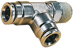 Norgren - 10mm Outside Diam, 1/4 BSPT, Nickel Plated Brass Push-to-Connect Tube Male Swivel Run Tee - 260 Max psi, Tube to Male BSPT Connection, Nitrile O-Ring - Exact Industrial Supply