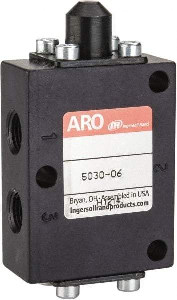 ARO/Ingersoll-Rand - 1/8" NPT Manual Mechanical Valve - 3-Way, 2 Position, Cam Stem/Spring & 0.4 CV Rate - Exact Industrial Supply