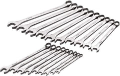 SK - 19 Piece, 6mm to 24mm, 12 Point Combination Wrench Set - Metric Measurement Standard, Full Polish Chrome Finish, Comes in Roll-Up Pouch - Exact Industrial Supply