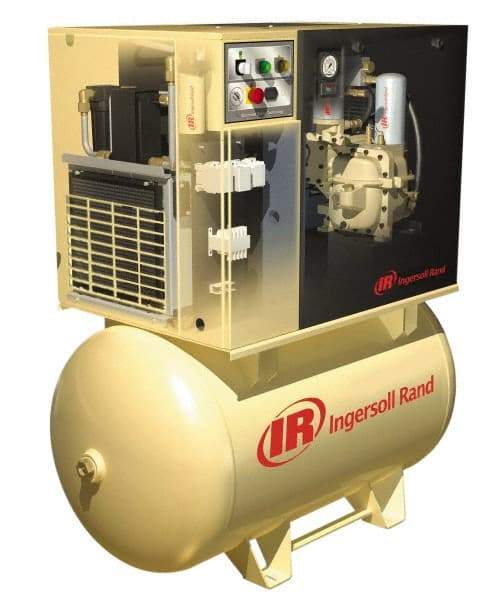 Ingersoll-Rand - 10 hp, 80 Gal Stationary Electric Horizontal Screw Air Compressor - Three Phase, 125 Max psi, 35 CFM, 200 Volt - Exact Industrial Supply