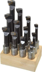 Interstate - 7/16 to 13/16" Min Diam, 1-1/8 to 4-1/2" Max Depth, 3/4" Shank Diam, 3-1/8 to 6-1/2" OAL Boring Bar Set - C6 Carbide Tipped, Bright Finish, Right Hand Cut, 12 Piece Set - Exact Industrial Supply