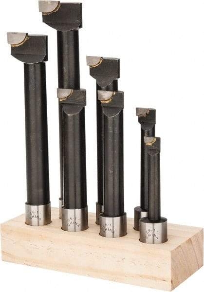 Interstate - 9/16 to 1-5/8" Min Diam, 3 to 7-1/2" Max Depth, 1" Shank Diam, 5 to 9-1/2" OAL Boring Bar Set - C6 Carbide Tipped, Bright Finish, Right Hand Cut, 7 Piece Set - Exact Industrial Supply
