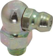 PRO-LUBE - 90° Head Angle, 1/4-28 UNF Steel Standard Grease Fitting - 3/8" Hex, 19.3mm Overall Height, 5.1mm Shank Length, Zinc Plated Finish - Exact Industrial Supply