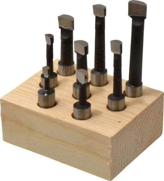 Interstate - 3/16 to 3/8" Min Diam, 9/16 to 1-7/8" Max Depth, 3/8" Shank Diam, 1-13/16 to 3-1/8" OAL Boring Bar Set - M35 Cobalt, Bright Finish, Right Hand Cut, 8 Piece Set - Exact Industrial Supply
