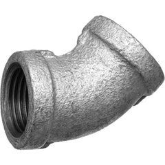 Galvanized Pipe Fittings; Material: Galvanized Malleable Iron; Fitting Shape: 45 ™ Elbow; Thread Standard: NPT; End Connection: Threaded; Class: 150; Lead Free: Yes; Standards: ASME ™B1.20.1;  ™ASTM ™A197;  ™ASME ™B16.3;  ™UL Listed