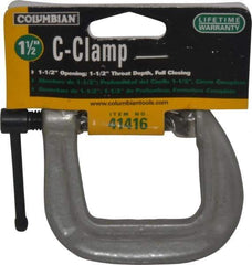 Wilton - Light-Duty 1-1/2" Max Opening, 1-1/2" Throat Depth, Ductile Iron Standard C-Clamp - 820 Lb Capacity, 0" Min Opening, Standard Throat Depth - Exact Industrial Supply
