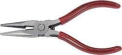 Proto - 5-9/16" OAL, 1-11/16" Jaw Length x 1/2" Jaw Width, Long Nose Side Cutting Chain Nose Pliers - Serrated Jaw, Needle Nose Head, Plastisol Handles, with Spring - Exact Industrial Supply