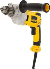 DeWALT - 1/2" Keyed Chuck, 0 to 1,250 RPM, Pistol Grip Handle Electric Drill - 10 Amps, Reversible, Includes 360° Locking Side Handle with Soft Grip & Chuck Key with Holder - Exact Industrial Supply