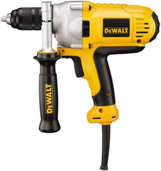 DeWALT - 1/2" Keyless Chuck, 0 to 1,250 RPM, Mid-Handle Grip Electric Drill - 10 Amps, Reversible, Includes 360° Locking Side Handle with Soft Grip - Exact Industrial Supply