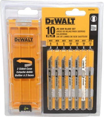 DeWALT - 10 Piece, 3" to 4" Long, 6 to 18 Teeth per Inch, Bi-Metal and High Carbon Steel Jig Saw Blade Set - U-Shank - Exact Industrial Supply