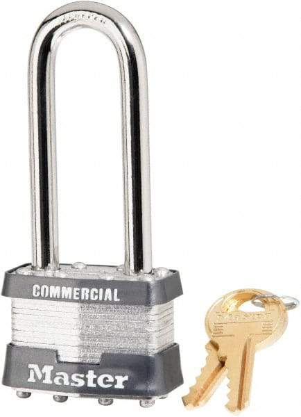 Master Lock - 2-1/2" Shackle Clearance, Keyed Alike Laminated Steel Padlock - 5/16" Shackle Diam, Steel - Exact Industrial Supply