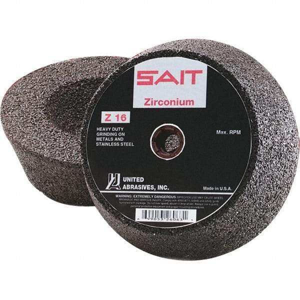 Sait - 6" Diam x 2" Thick, R Hardness, 16 Grit Surface Grinding Wheel - Zirconia Alumina, Type 11, Very Coarse Grade, 6,050 Max RPM, Resinoid Bond - Exact Industrial Supply