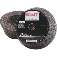 Sait - 6" Diam x 2" Thick, R Hardness, 16 Grit Surface Grinding Wheel - Zirconia Alumina, Type 11, Very Coarse Grade, 6,050 Max RPM, Resinoid Bond - Exact Industrial Supply
