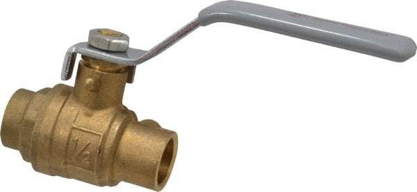 Value Collection - 1/2" Pipe, Full Port, Brass Standard Ball Valve - Inline - One Way Flow, Soldered x Soldered Ends, Lever Handle, 500 WOG - Exact Industrial Supply