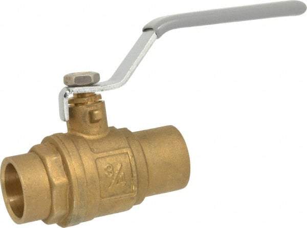 Value Collection - 3/4" Pipe, Full Port, Brass Standard Ball Valve - Inline - One Way Flow, Soldered x Soldered Ends, Lever Handle, 500 WOG - Exact Industrial Supply