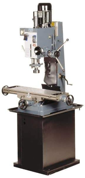 Enco - 1 Phase, 20" Swing, Geared Head Mill Drill Combination - 31-1/2" Table Length x 9-1/2" Table Width, 22" Longitudinal Travel, 7-1/2" Cross Travel, 6 Spindle Speeds, 2 hp, 220 Volts - Exact Industrial Supply