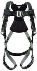 Miller - 400 Lb Capacity, Size Universal, Full Body Construction Safety Harness - Polyester (Outer) & Webbing, Quick Connect Leg Strap, Quick Connect Chest Strap, Green/Black - Exact Industrial Supply