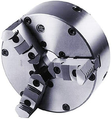 BTC - 3 Jaws, 8" Diam, Self Centering Manual Lathe Chuck - Plain Back Mount Spindle, Adjustable, Reversible, 3,100 Max RPM, 2.264" Through Hole Diam, Cast Iron - Exact Industrial Supply