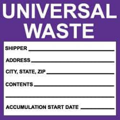 NMC - Hazardous Materials Label - Legend: Universal Waste, English, Black, White & Purple, 6" Long x 6" High, Sign Muscle Finish - Exact Industrial Supply