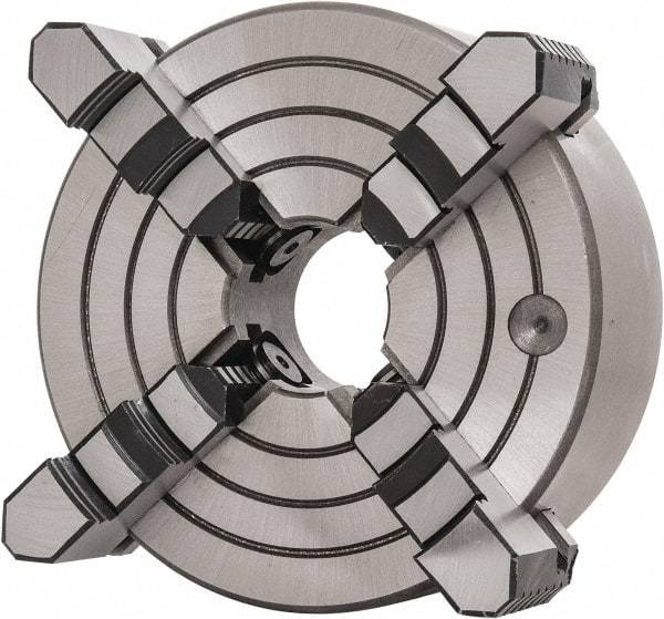 Interstate - 4 Jaws, 8" Diam, Independent Manual Lathe Chuck - D1-5 Mount Spindle, Reversible, 2.165" Through Hole Diam, Cast Iron - Exact Industrial Supply