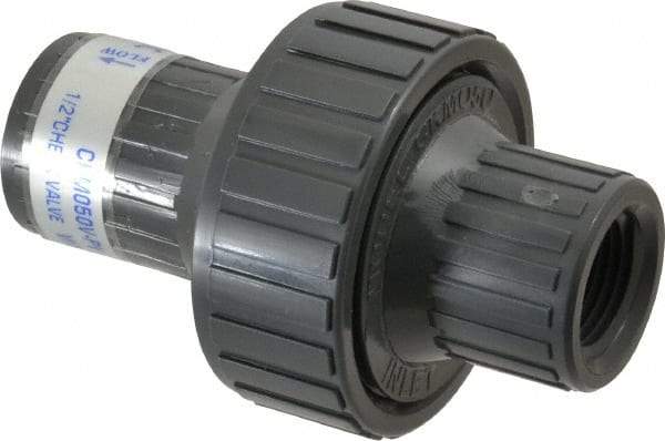 Plast-O-Matic - 1/2" PVC Check Valve - Inline, FNPT x FNPT, 150 WOG - Exact Industrial Supply