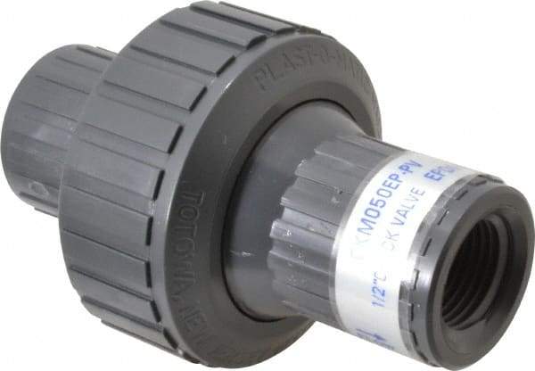 Plast-O-Matic - 1/2" PVC Check Valve - Inline, FNPT x FNPT, 150 WOG - Exact Industrial Supply