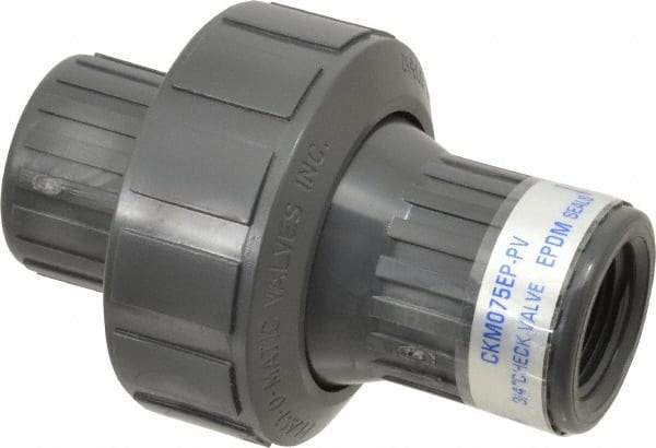 Plast-O-Matic - 3/4" PVC Check Valve - Inline, FNPT x FNPT, 150 WOG - Exact Industrial Supply