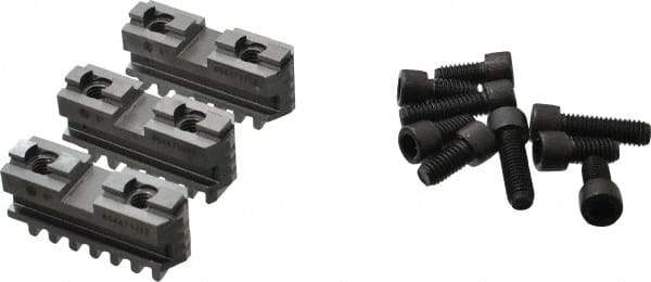 Bison - 6-1/4 to 6" Chuck Diam Compatibility, Steel Tongue & Groove Hard Lathe Master Jaws - 1/2" Groove Width, 0.7874" Wide x 2.559" Long - Exact Industrial Supply