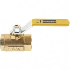 Parker - 3/4" Pipe, Female Port, Brass Standard Ball Valve - Inline - One Way Flow, FNPT x FNPT Ends, Lever Handle, 600 WOG, 150 WSP - Exact Industrial Supply