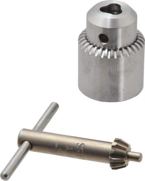 Jacobs - 5/16-24, 0 to 1/4" Capacity, Threaded Mount Stainless Steel Drill Chuck - Keyed, 28.45mm Sleeve Diam, 39.88mm Open Length - Exact Industrial Supply