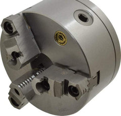 Bison - 3 Jaws, 6" Diam, Self Centering Manual Lathe Chuck - L-00 Mount Spindle, Reversible, 3,000 Max RPM, 1.6535" Through Hole Diam, 0.0008" Axial Runout, 0.0012" Radial Runout, Cast Iron - Exact Industrial Supply