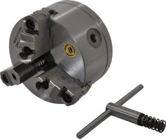 Bison - 3 Jaws, 5" Diam, Self Centering Manual Lathe Chuck - 1-1/2 - 8" Spindle Mount, Reversible, 3,200 Max RPM, 1.2598" Through Hole Diam, 0.0008" Axial Runout, 0.0012" Radial Runout, Cast Iron - Exact Industrial Supply