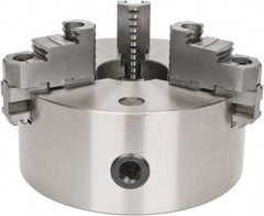 Interstate - 3 Jaws, 8" Diam, Self Centering Manual Lathe Chuck - D1-4 Mount Spindle, Reversible, 1.9685" Through Hole Diam, Cast Iron - Exact Industrial Supply