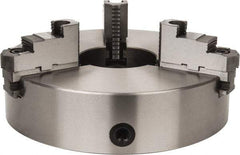 Interstate - 3 Jaws, 15" Diam, Self Centering Manual Lathe Chuck - Plain Back Mount Spindle, Reversible, 5.315" Through Hole Diam, 0.003" Axial Runout, Cast Iron - Exact Industrial Supply