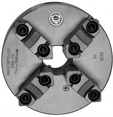 Bison - 4 Jaws, 6" Diam, Self Centering Manual Lathe Chuck - Plain Back Mount Spindle, Reversible, 3,000 Max RPM, 1.6535" Through Hole Diam, 0.0012" Axial Runout, 0.0015" Radial Runout, Cast Iron - Exact Industrial Supply