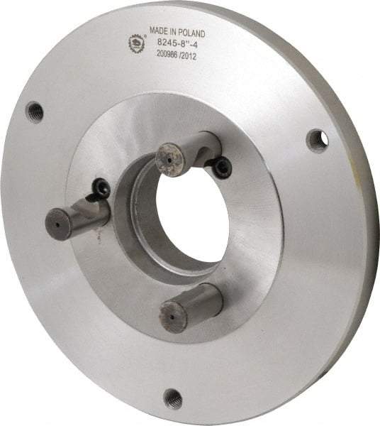 Bison - Adapter Back Plate for 8" Diam Self Centering Lathe Chucks - D1-4 Mount, 2.165" Through Hole Diam, 4.33mm ID, 7.87" OD, 0.63" Flange Height, Steel - Exact Industrial Supply