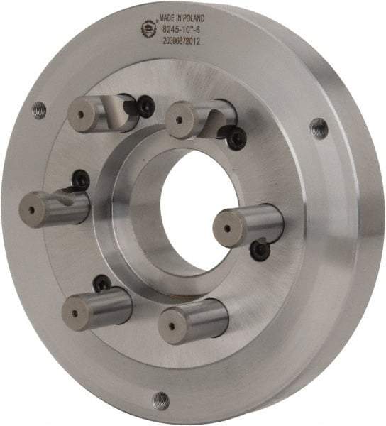 Bison - Adapter Back Plate for 10" Diam Self Centering Lathe Chucks - D1-6 Mount, 2.922" Through Hole Diam, 5.708mm ID, 9.84" OD, 1.34" Flange Height, Steel - Exact Industrial Supply