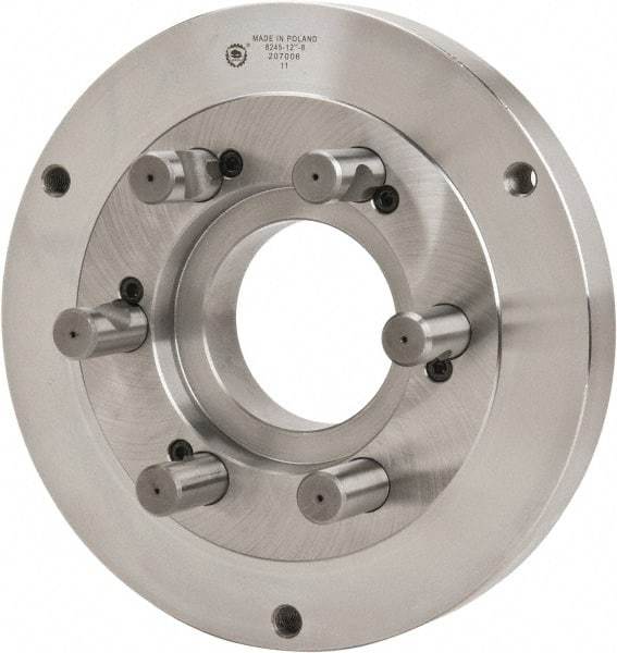 Bison - Adapter Back Plate for 12-1/2" Diam Self Centering Lathe Chucks - D1-8 Mount, 4.055" Through Hole Diam, 7.086mm ID, 12.4" OD, 1.49" Flange Height, Steel - Exact Industrial Supply