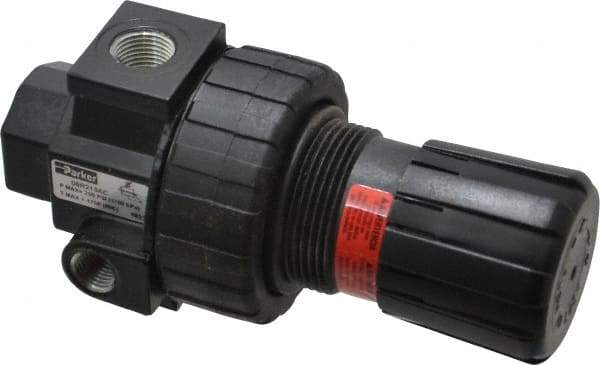 Parker - 3/8 NPT Port, 60 CFM, Zinc Compact Regulator - 2 to 125 psi Range, 250 Max psi Supply Pressure, 1/4" Gauge Port Thread, 2.81" Wide x 6.08" High - Exact Industrial Supply