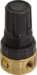 Parker - 1/4 NPT Port, Brass Miniature Regulator - 2 to 125 psi Range, 300 Max psi Supply Pressure, 1/8" Gauge Port Thread, 1-1/2" Wide x 2.87" High - Exact Industrial Supply