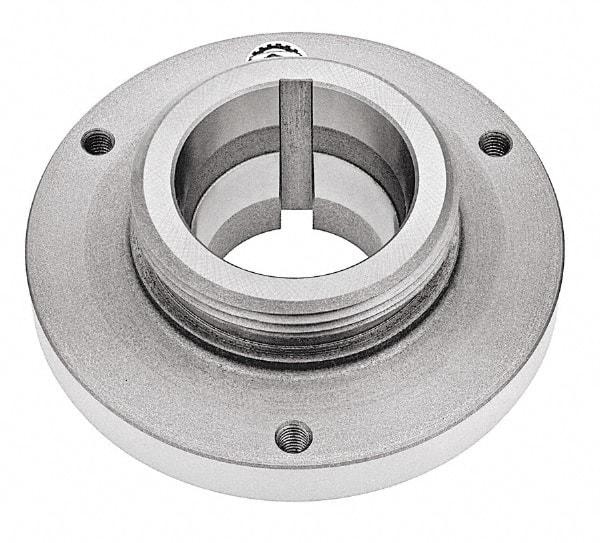 Bison - Adapter Back Plate for 6-1/4" Diam Self Centering Lathe Chucks - L-00 Mount, 2-3/4" Through Hole Diam, 5.51mm ID, 6.3" OD, 0.79" Flange Height, Steel - Exact Industrial Supply